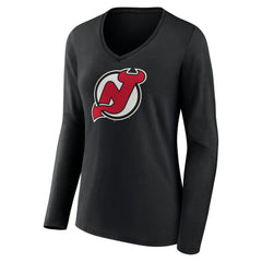 NHL New Jersey Devils Women's Primary Team Logo Long Sleeve V-Neck T-Shirt
