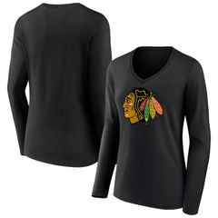 NHL Chicago Blackhawks Women's Primary Team Logo Long Sleeve V-Neck T-Shirt