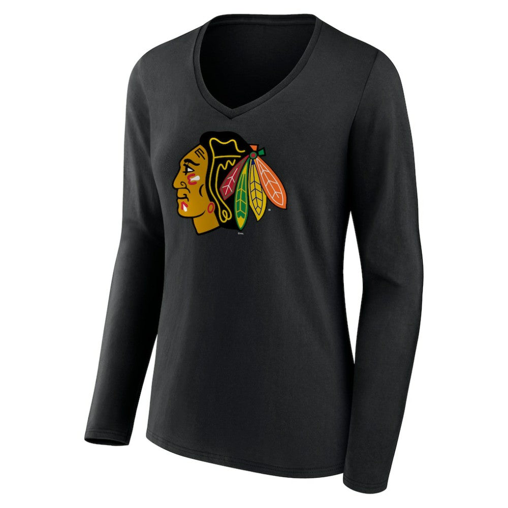 NHL Chicago Blackhawks Women's Primary Team Logo Long Sleeve V-Neck T-Shirt
