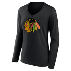 NHL Chicago Blackhawks Women's Primary Team Logo Long Sleeve V-Neck T-Shirt