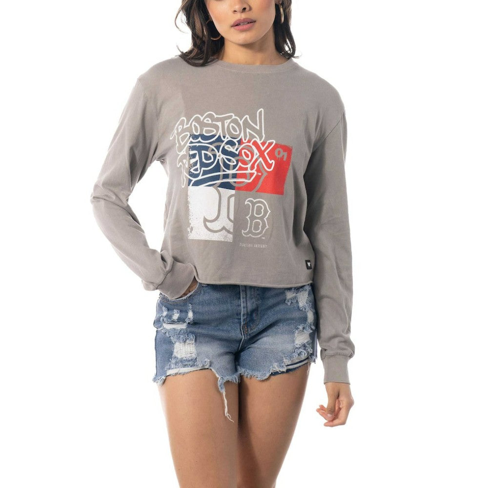 Gray Boston Red Sox The Wild Collective Women's Cropped Long Sleeve T-Shirt