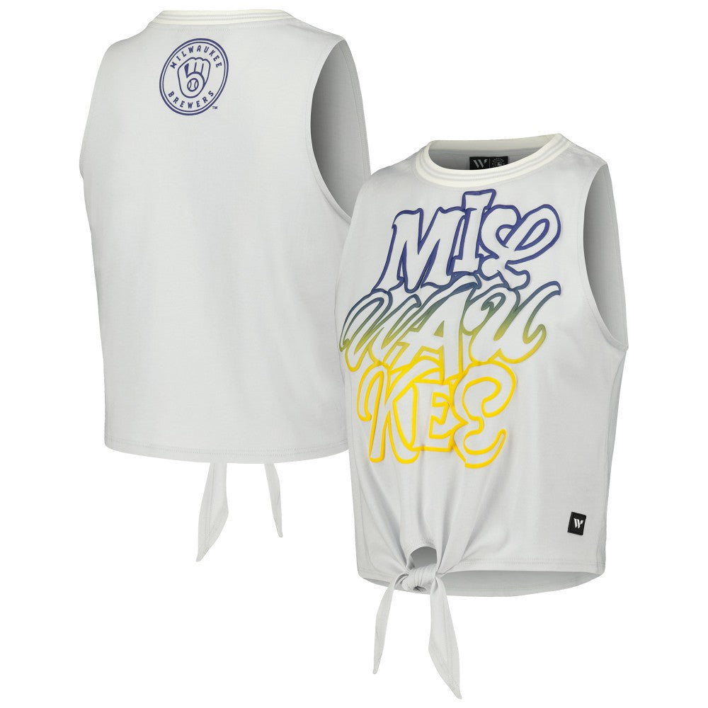White Milwaukee Brewers The Wild Collective Women's Twisted Tie Front Tank Top