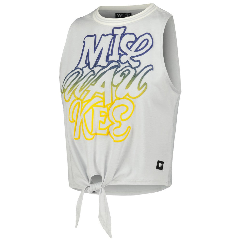 White Milwaukee Brewers The Wild Collective Women's Twisted Tie Front Tank Top
