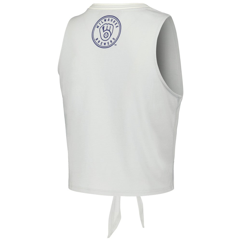 White Milwaukee Brewers The Wild Collective Women's Twisted Tie Front Tank Top