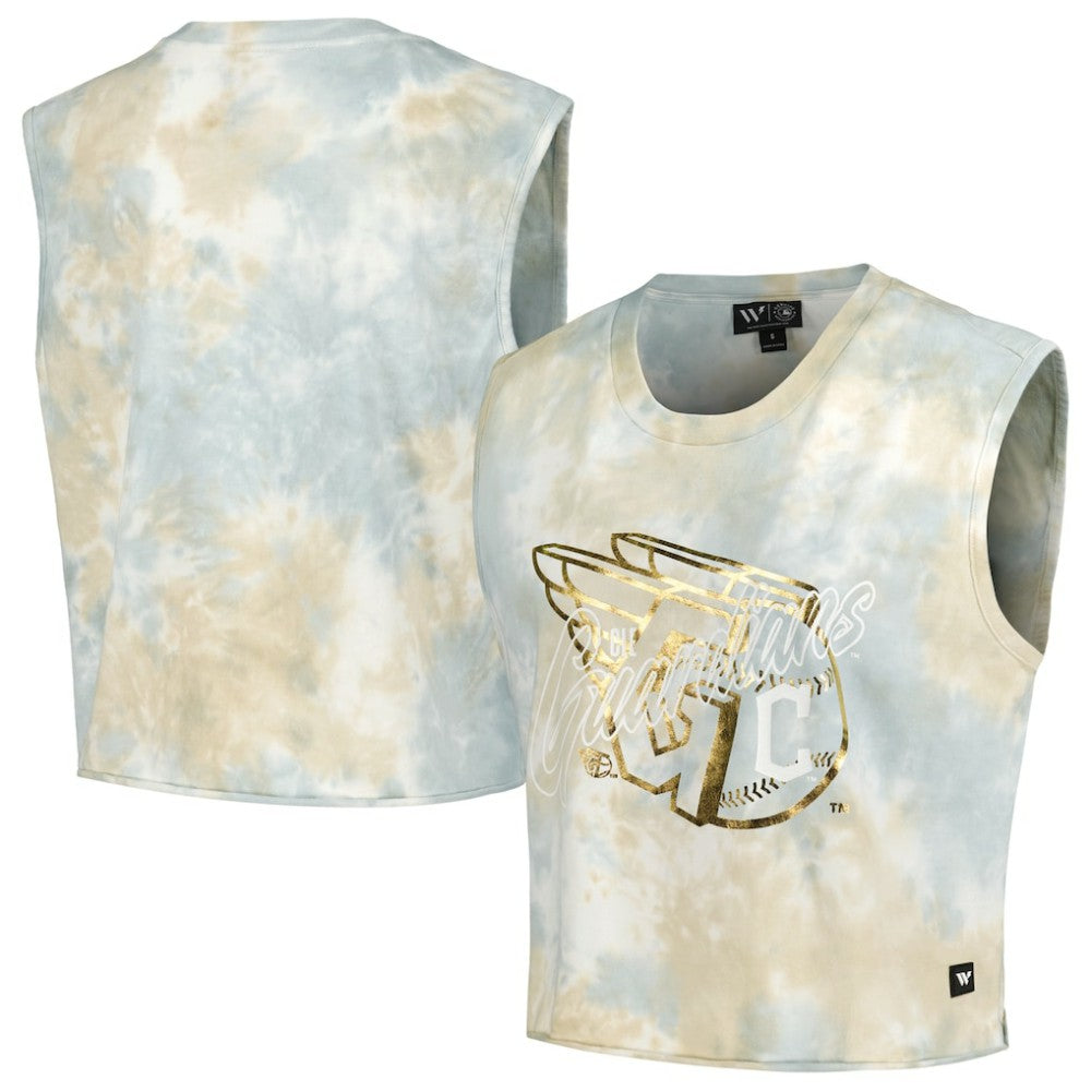 White Cleveland Guardians The Wild Collective Women's Washed Muscle Tank Top