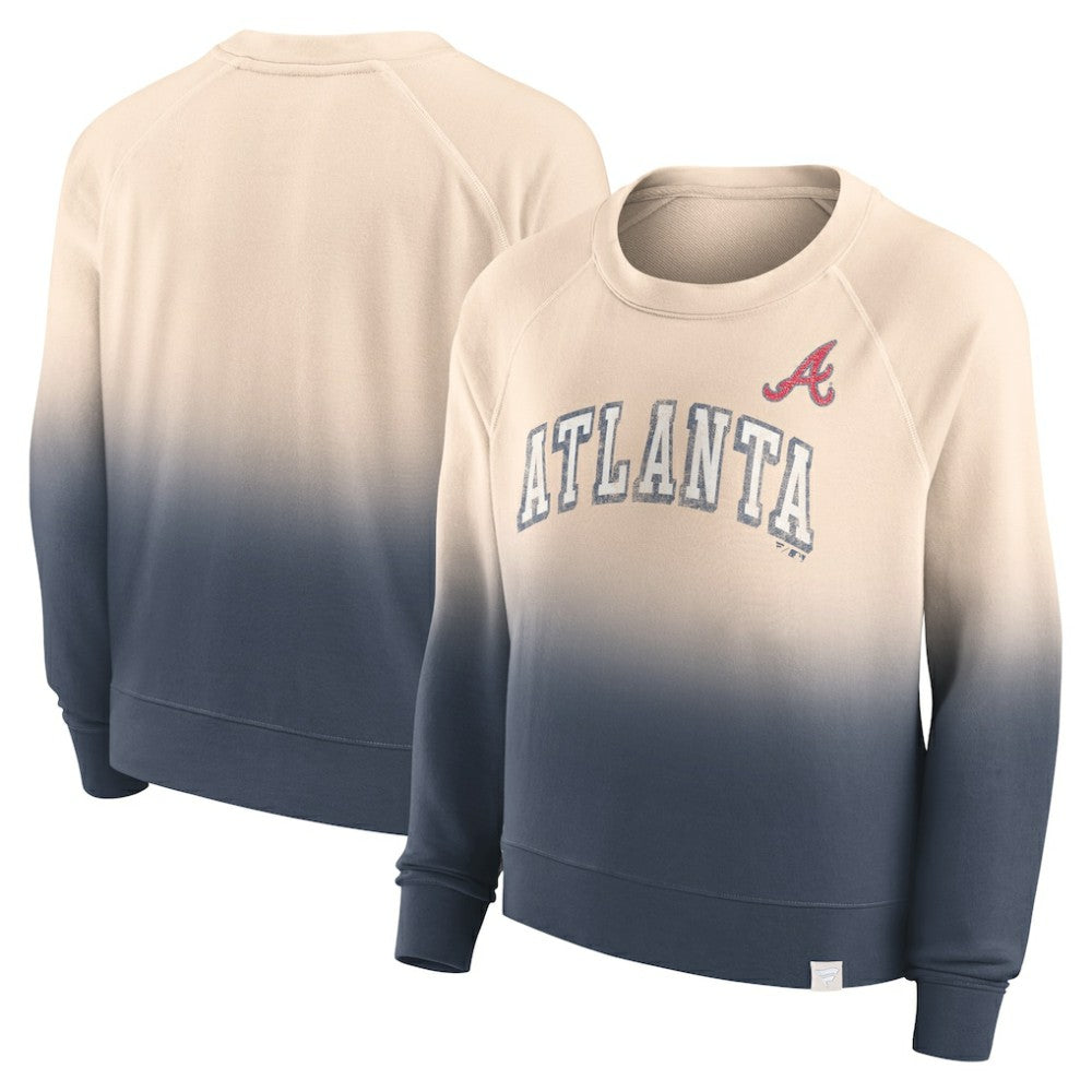 Tan/Navy Atlanta Braves Fanatics Women's Luxe Lounge Arch Raglan Pullover Sweatshirt
