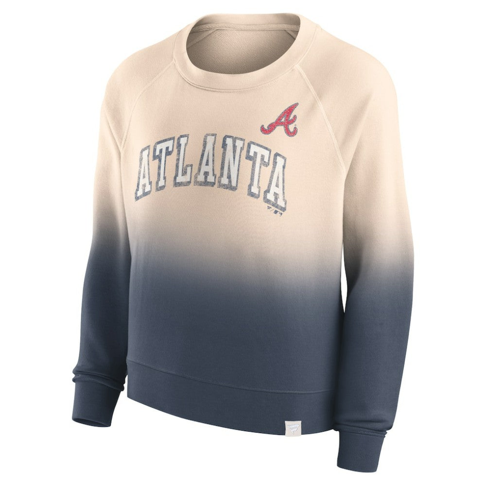 Tan/Navy Atlanta Braves Fanatics Women's Luxe Lounge Arch Raglan Pullover Sweatshirt