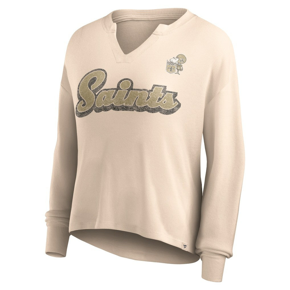 Women's Go For It Notch Neck Waffle Knit Lightweight Long Sleeve T-Shirt - New Orleans Saints T-shirts