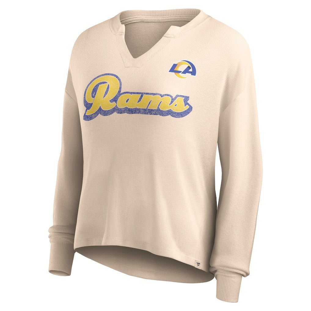 Women's Go For It Notch Neck Waffle Knit Lightweight Long Sleeve T-Shirt - Los Angeles Rams T-shirts