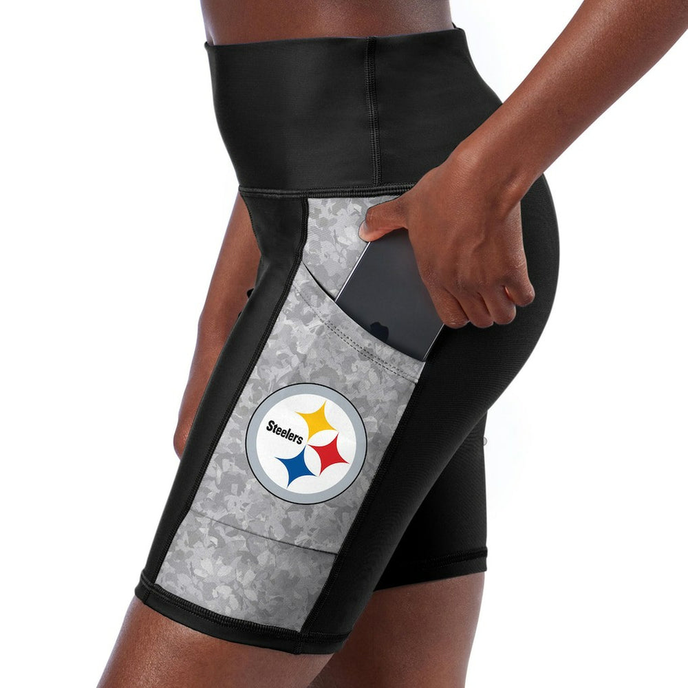 Certo Women's High Waist Logo Two-Pocket Biker Shorts - Pittsburgh Steelers Shorts