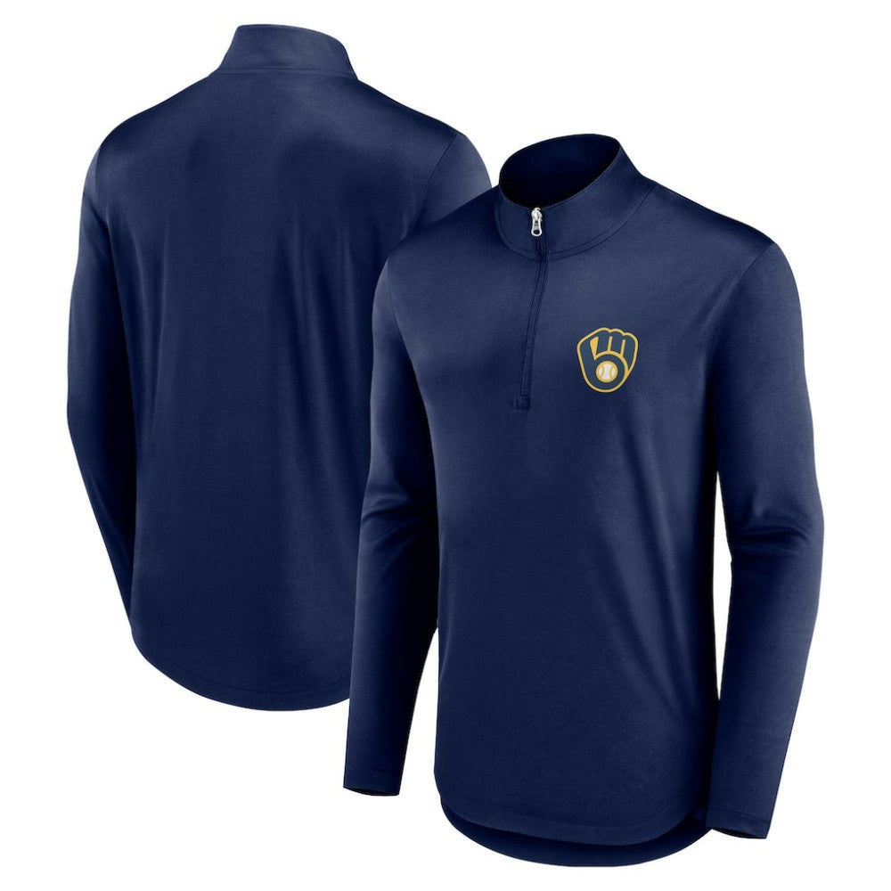 Navy Milwaukee Brewers Fanatics Quarterback Quarter-Zip Top