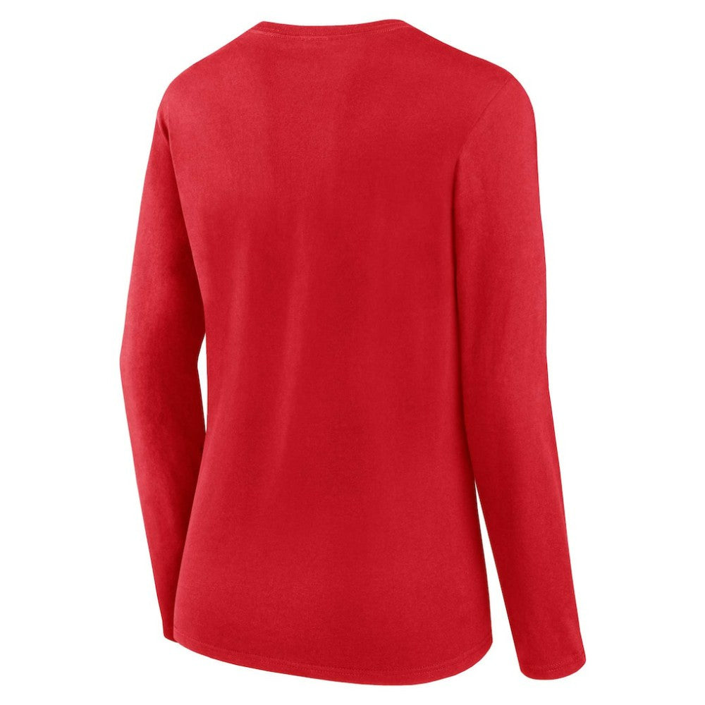 Red Washington Nationals Fanatics Women's Run The Bases Long Sleeve T-Shirt & Cuffed Knit Hat with Pom Combo Set