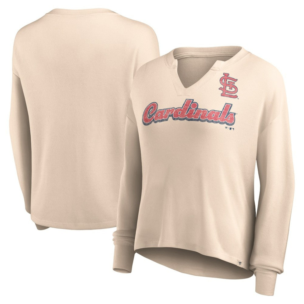 Cream St. Louis Cardinals Fanatics Women's Go For It Waffle Knit Long Sleeve Notch Neck T-Shirt