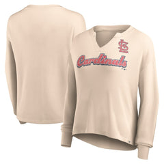 Cream St. Louis Cardinals Fanatics Women's Go For It Waffle Knit Long Sleeve Notch Neck T-Shirt