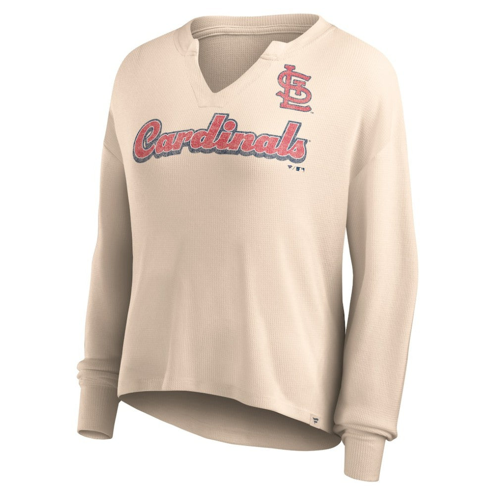 Cream St. Louis Cardinals Fanatics Women's Go For It Waffle Knit Long Sleeve Notch Neck T-Shirt