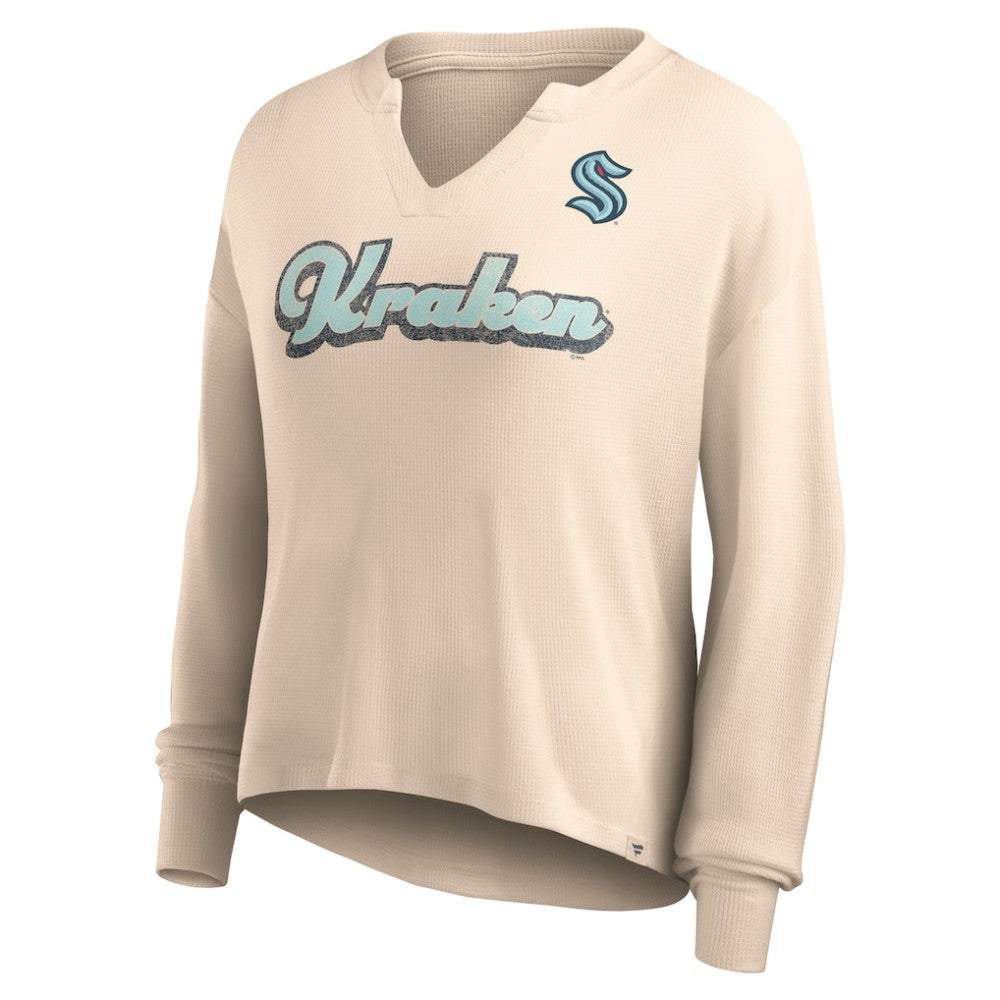 NHL Seattle Kraken Fanatics Women's Go For It Notch Neck Waffle Knit Long Sleeve T-Shirt