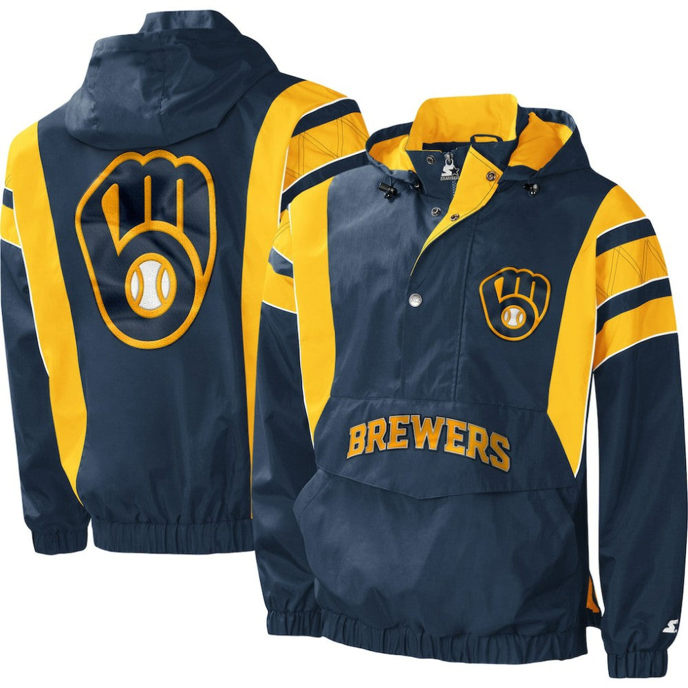 Navy Milwaukee Brewers Starter Impact Hoodie Half-Zip Jacket