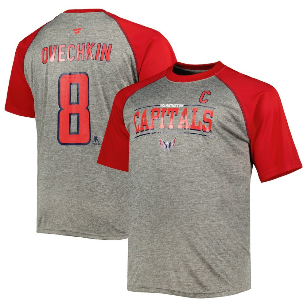 NHL Alexander Ovechkin Washington Capitals Fanatics Big & Tall Captain Patch Contrast Raglan Name & Number T-Shirt