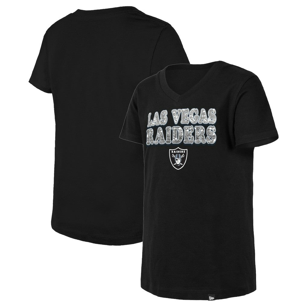 Girls Youth Reverse Sequin V-Neck T-Shirt - Las Vegas Raiders T-shirts