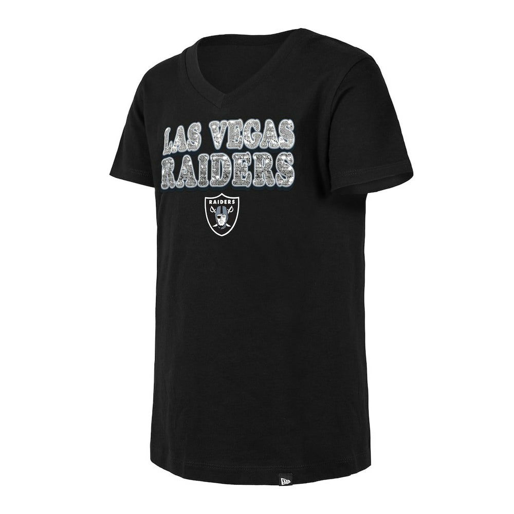 Girls Youth Reverse Sequin V-Neck T-Shirt - Las Vegas Raiders T-shirts