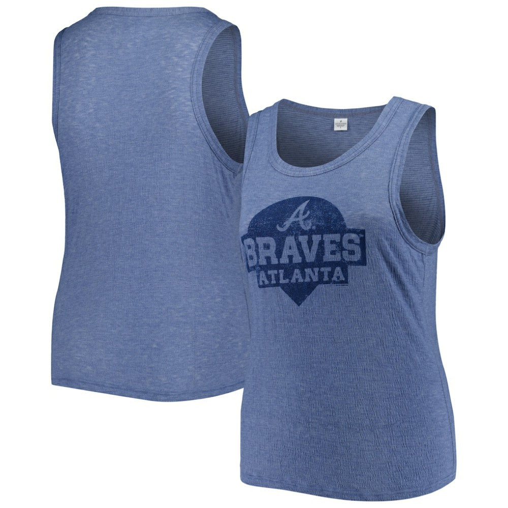 Navy Atlanta Braves Soft as a Grape Women's Plus Size High Neck Tri-Blend Tank Top