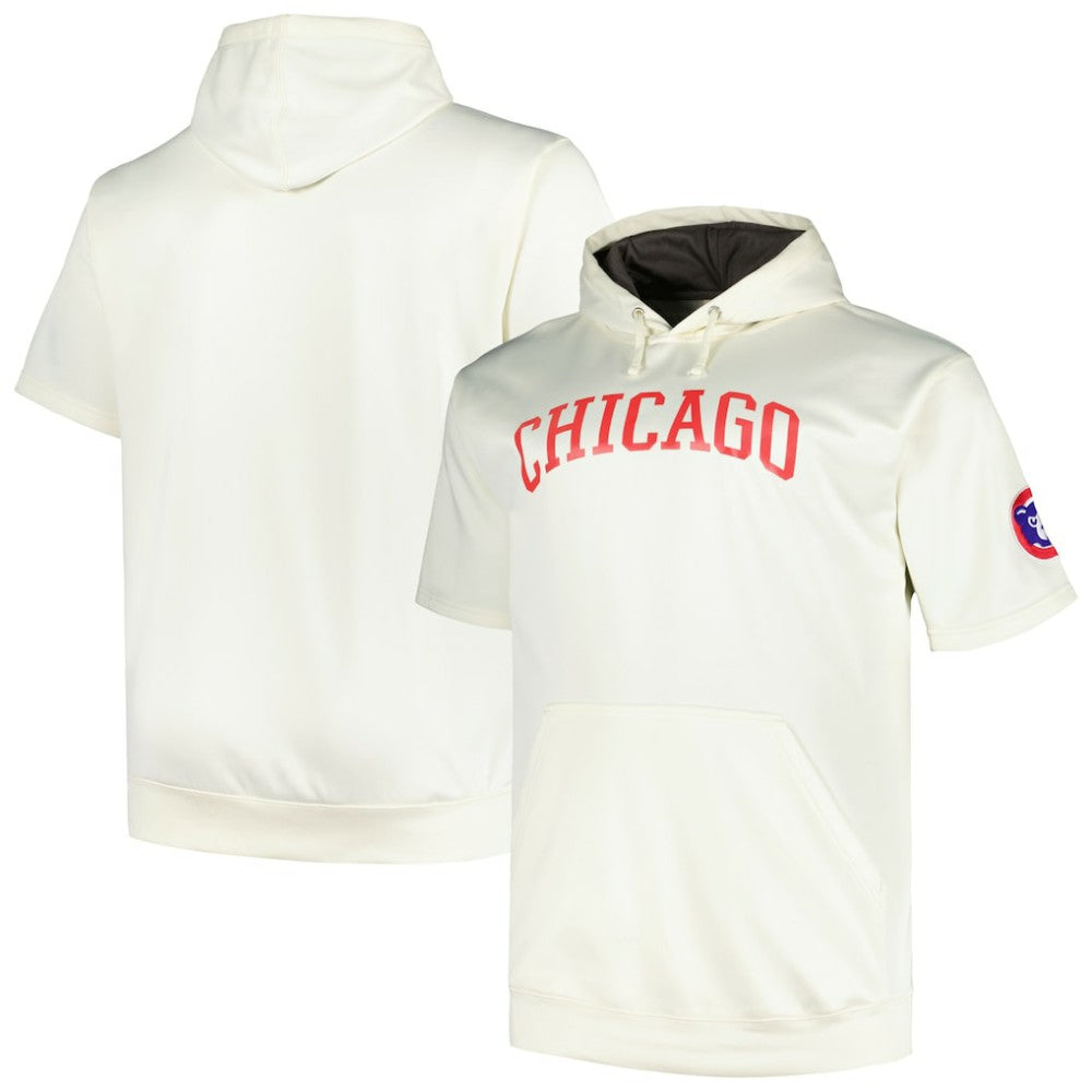 Oatmeal Chicago Cubs Profile Big & Tall Contrast Short Sleeve Pullover Hoodie