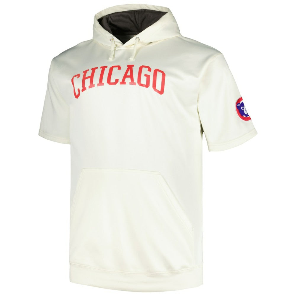 Oatmeal Chicago Cubs Profile Big & Tall Contrast Short Sleeve Pullover Hoodie