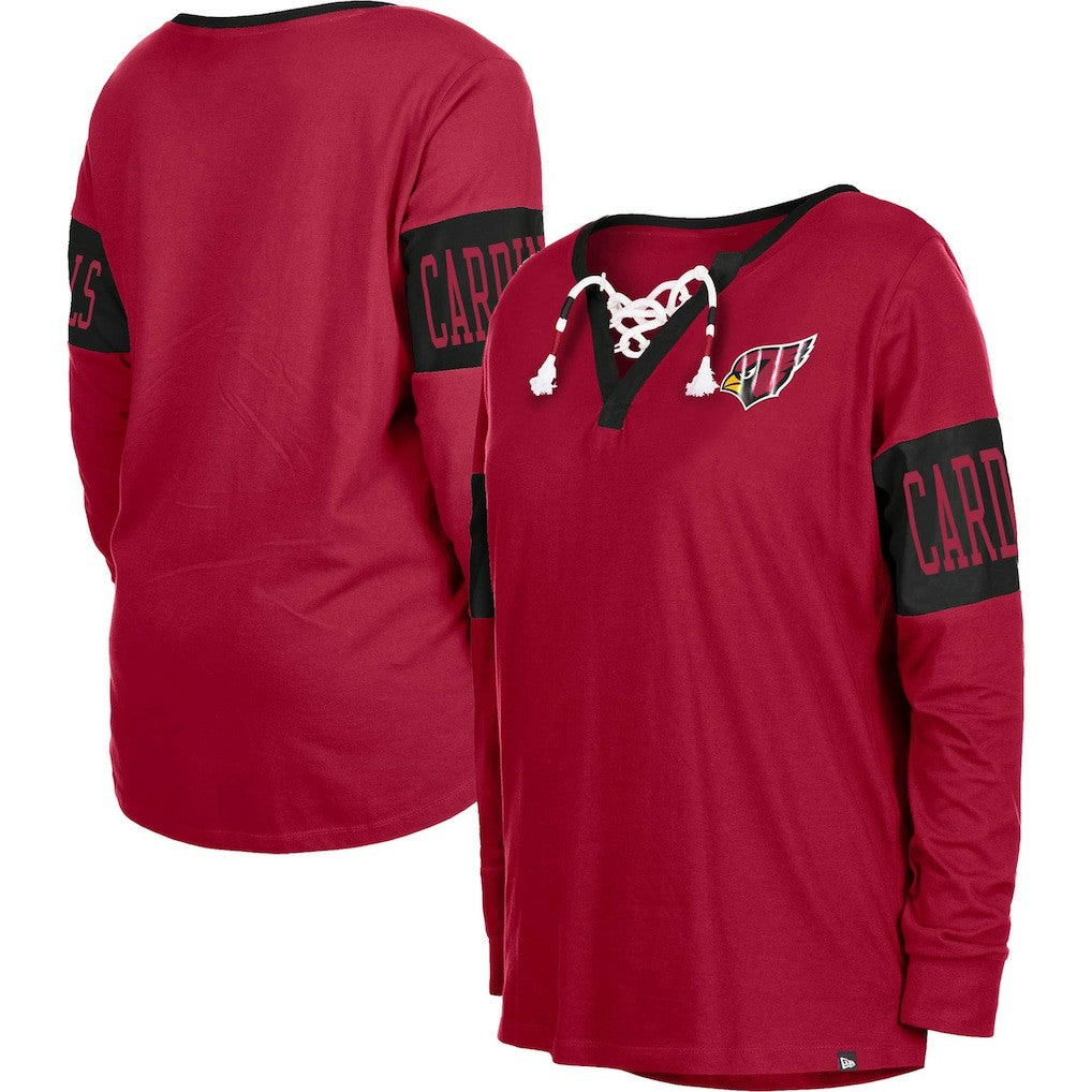 Women's Lace-Up Notch Neck Long Sleeve T-Shirt - Arizona Cardinals T-shirts