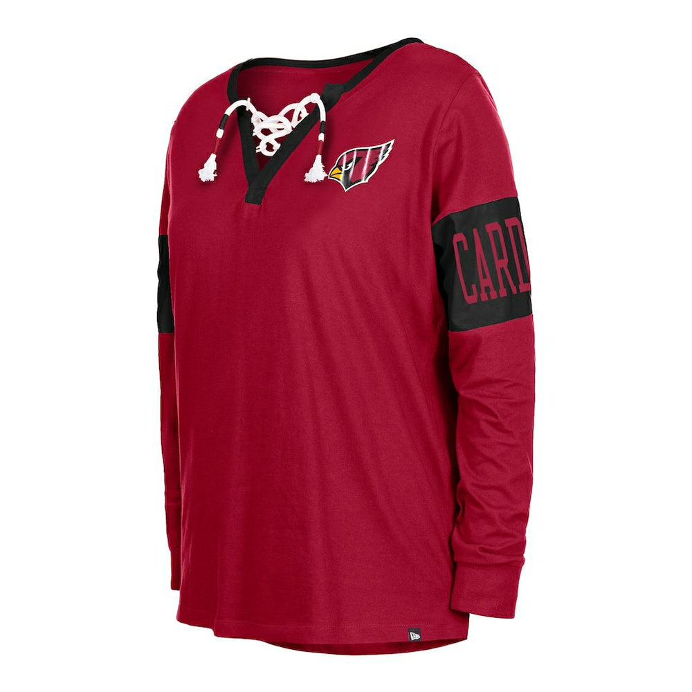 Women's Lace-Up Notch Neck Long Sleeve T-Shirt - Arizona Cardinals T-shirts