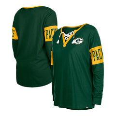 Women's Lace-Up Notch Neck Long Sleeve T-Shirt - Green Bay Packers T-shirts
