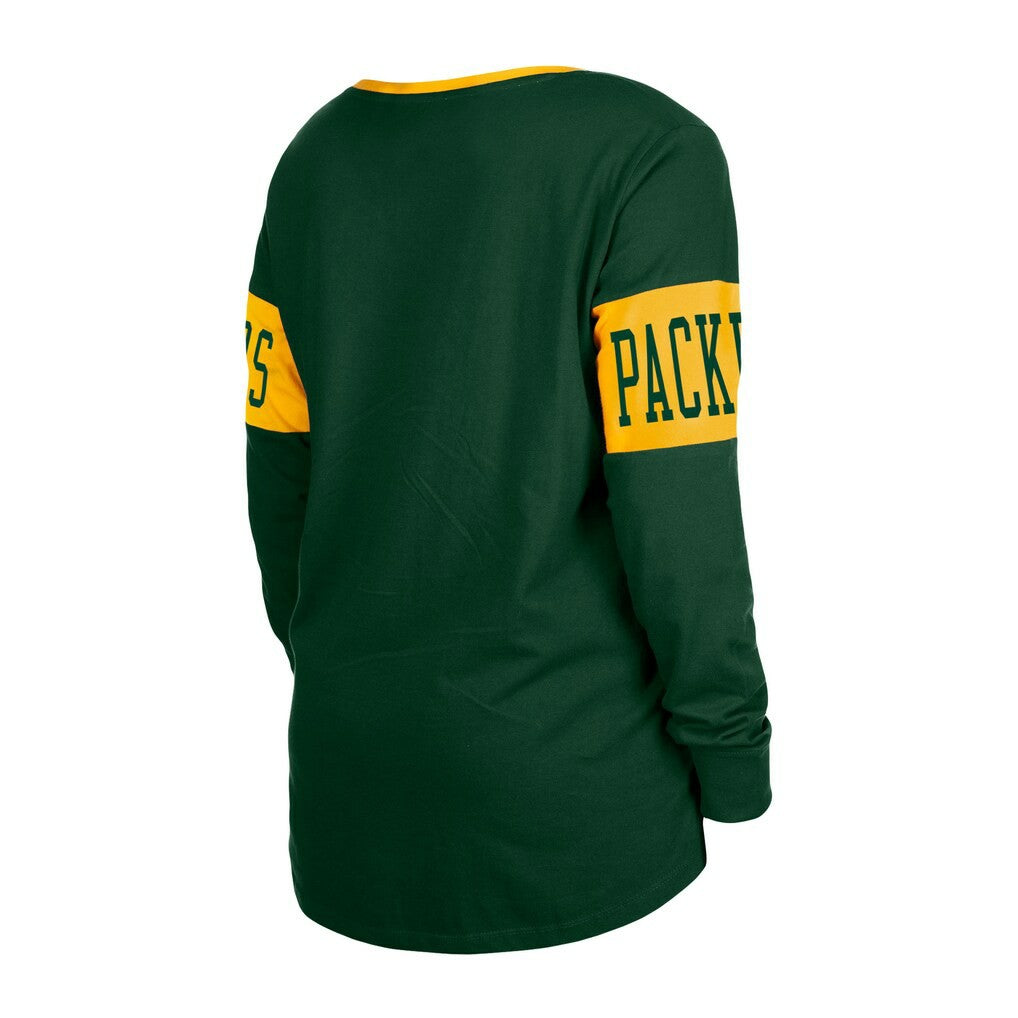 Women's Lace-Up Notch Neck Long Sleeve T-Shirt - Green Bay Packers T-shirts