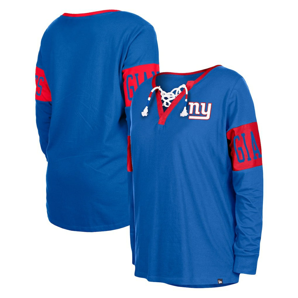 Women's Lace-Up Notch Neck Long Sleeve T-Shirt - New York Giants T-shirts