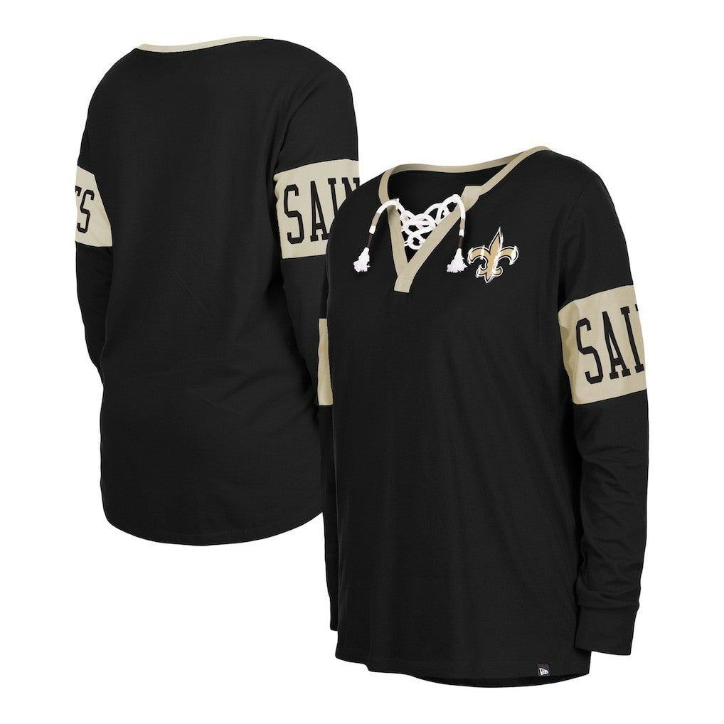 Women's Lace-Up Notch Neck Long Sleeve T-Shirt - New Orleans Saints T-shirts
