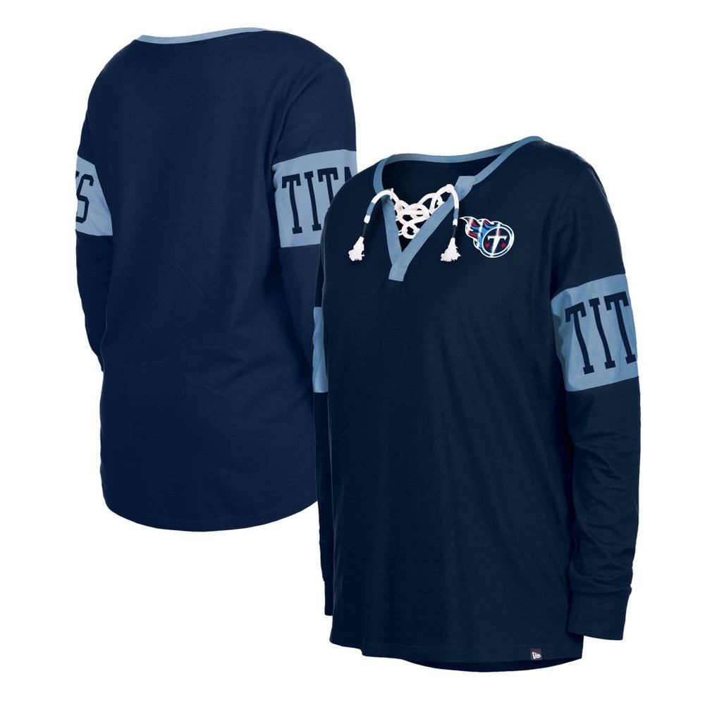 Women's Lace-Up Notch Neck Long Sleeve T-Shirt - Tennessee Titans T-shirts