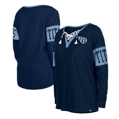 Women's Lace-Up Notch Neck Long Sleeve T-Shirt - Tennessee Titans T-shirts