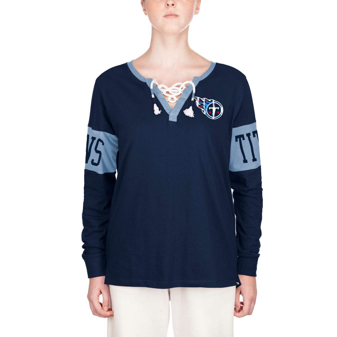 Women's Lace-Up Notch Neck Long Sleeve T-Shirt - Tennessee Titans T-shirts