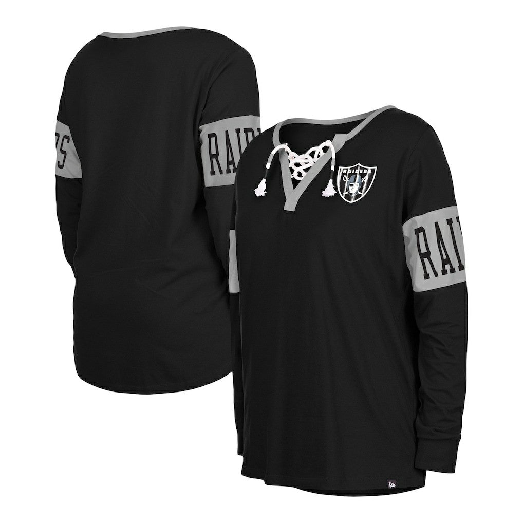 Women's Lace-Up Notch Neck Long Sleeve T-Shirt - Las Vegas Raiders T-shirts