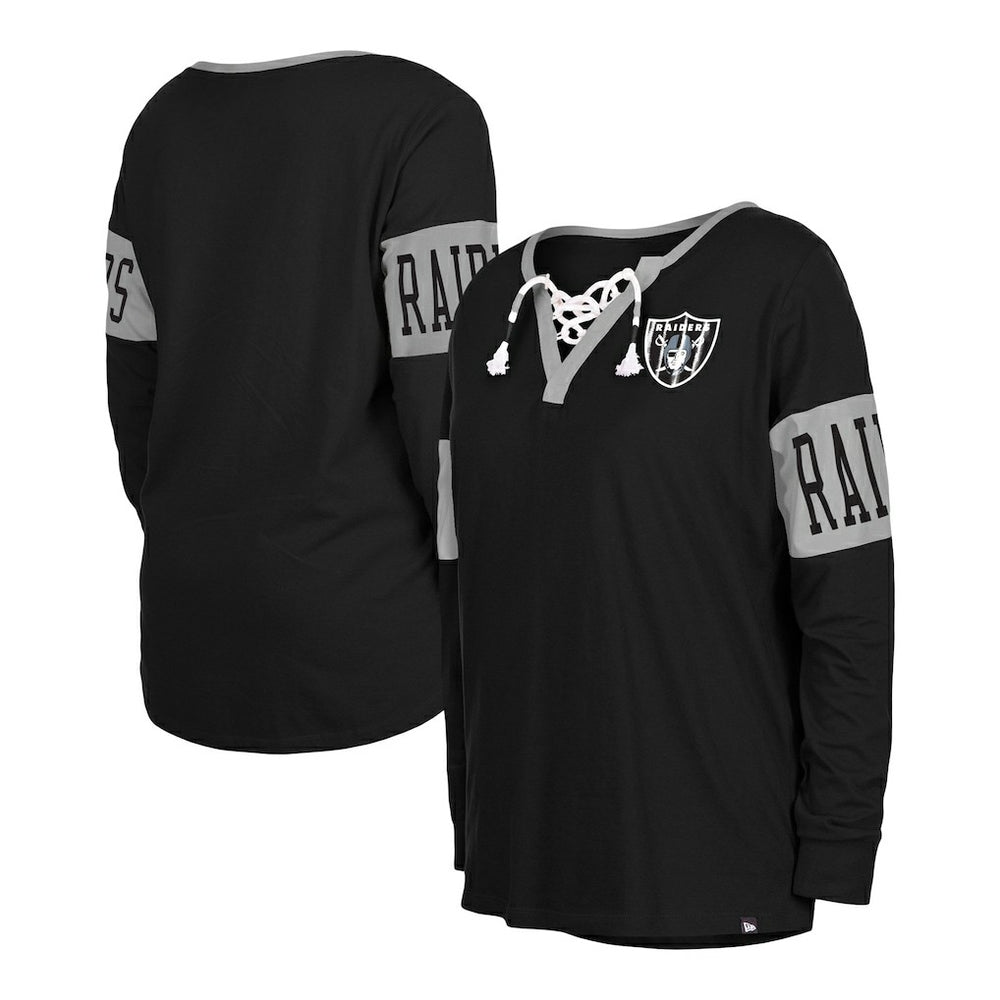 Women's Lace-Up Notch Neck Long Sleeve T-Shirt - Las Vegas Raiders T-shirts