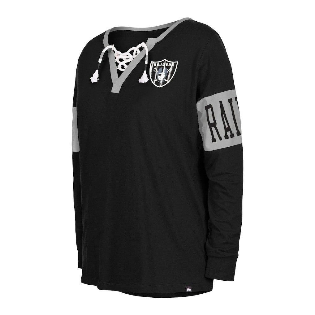 Women's Lace-Up Notch Neck Long Sleeve T-Shirt - Las Vegas Raiders T-shirts