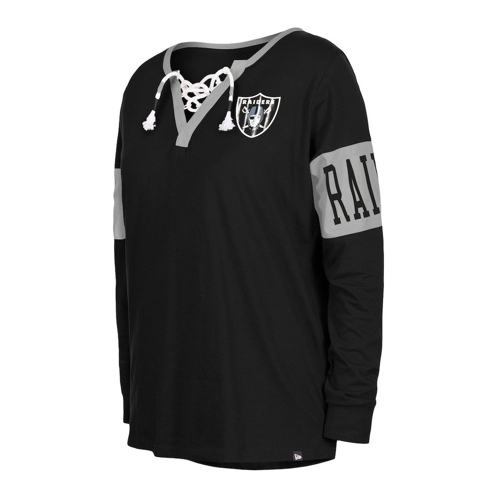 Women's Lace-Up Notch Neck Long Sleeve T-Shirt - Las Vegas Raiders T-shirts