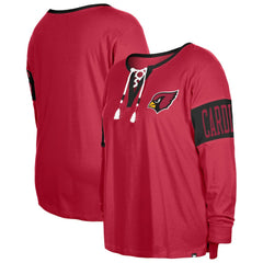 Women's Plus Size Lace-Up Notch Neck Long Sleeve T-Shirt - Arizona Cardinals T-shirts
