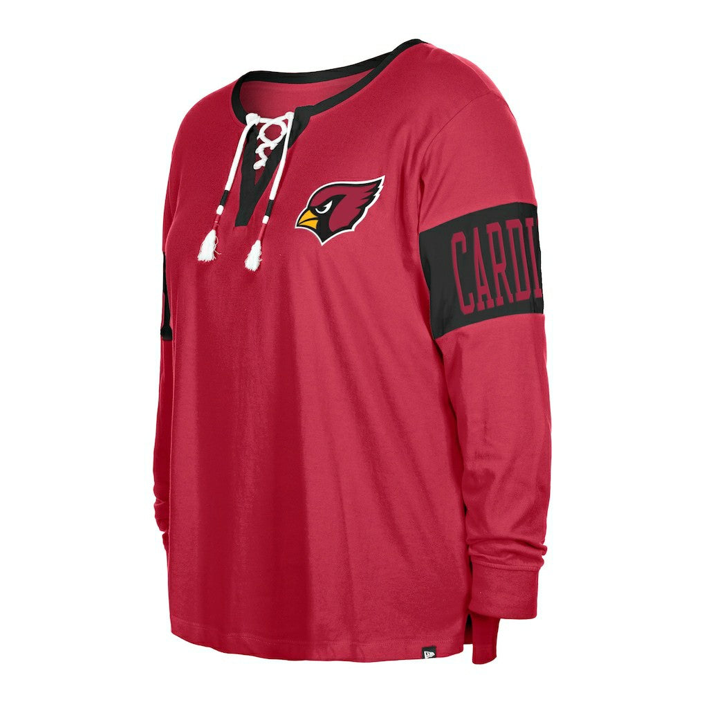 Women's Plus Size Lace-Up Notch Neck Long Sleeve T-Shirt - Arizona Cardinals T-shirts