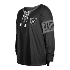Women's Plus Size Lace-Up Notch Neck Long Sleeve T-Shirt - Las Vegas Raiders T-shirts