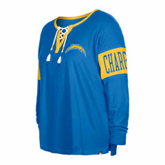 Women's Plus Size Lace-Up Notch Neck Long Sleeve T-Shirt - Los Angeles Chargers T-shirts