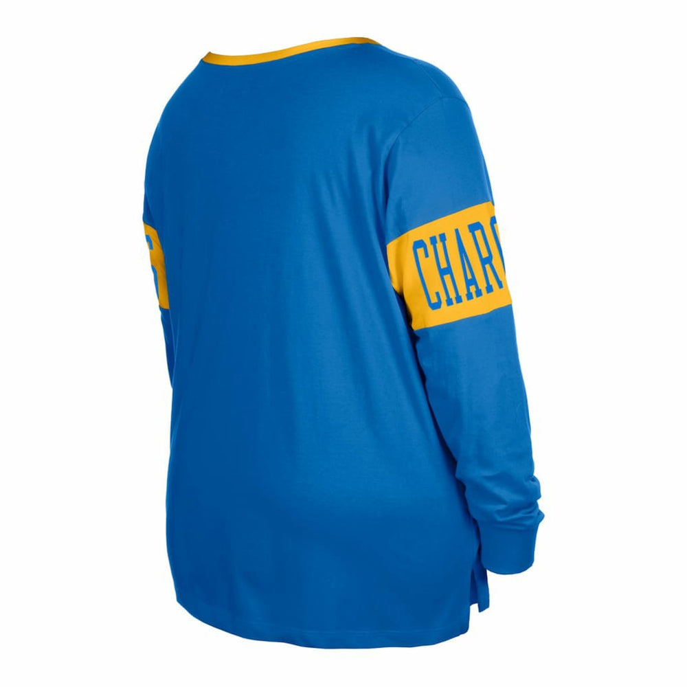 Women's Plus Size Lace-Up Notch Neck Long Sleeve T-Shirt - Los Angeles Chargers T-shirts