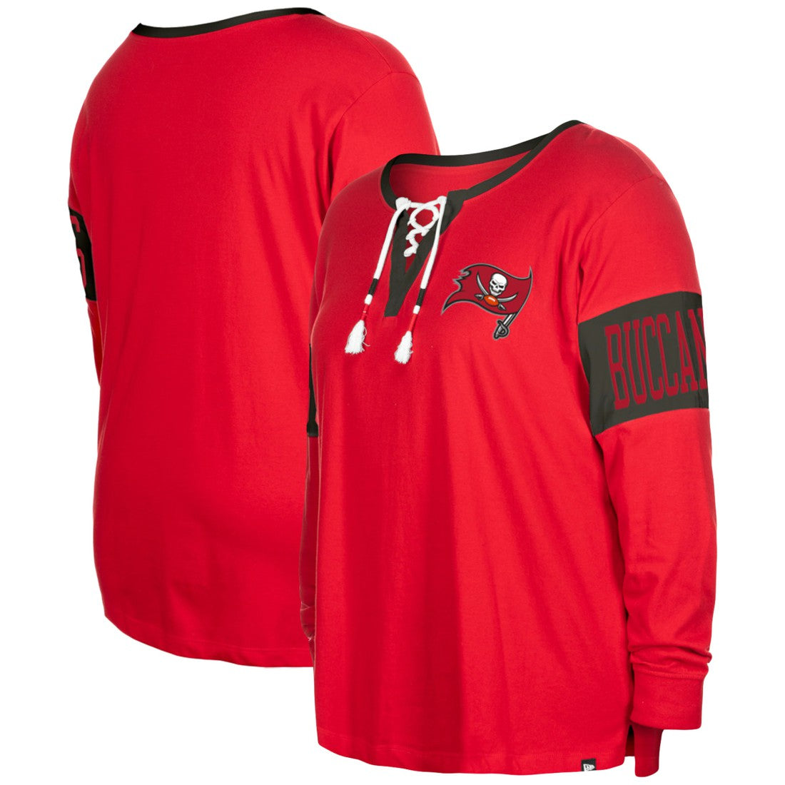 Women's Plus Size Lace-Up Notch Neck Long Sleeve T-Shirt - Tampa Bay Buccaneers T-shirts