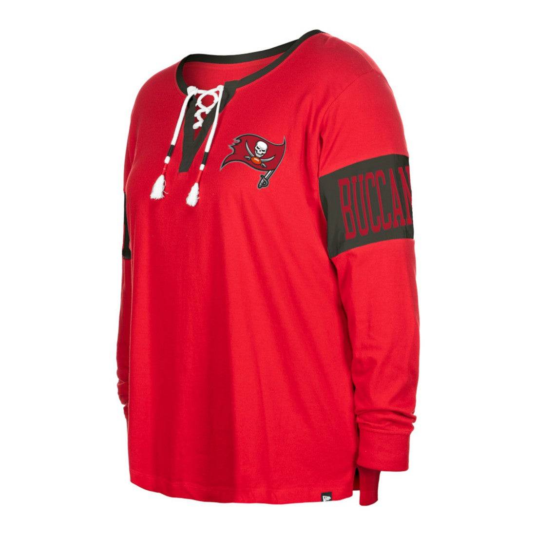 Women's Plus Size Lace-Up Notch Neck Long Sleeve T-Shirt - Tampa Bay Buccaneers T-shirts