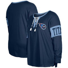 Women's Plus Size Lace-Up Notch Neck Long Sleeve T-Shirt - Tennessee Titans T-shirts