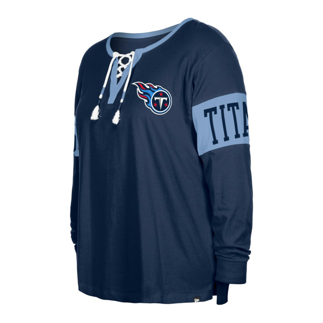 Women's Plus Size Lace-Up Notch Neck Long Sleeve T-Shirt - Tennessee Titans T-shirts