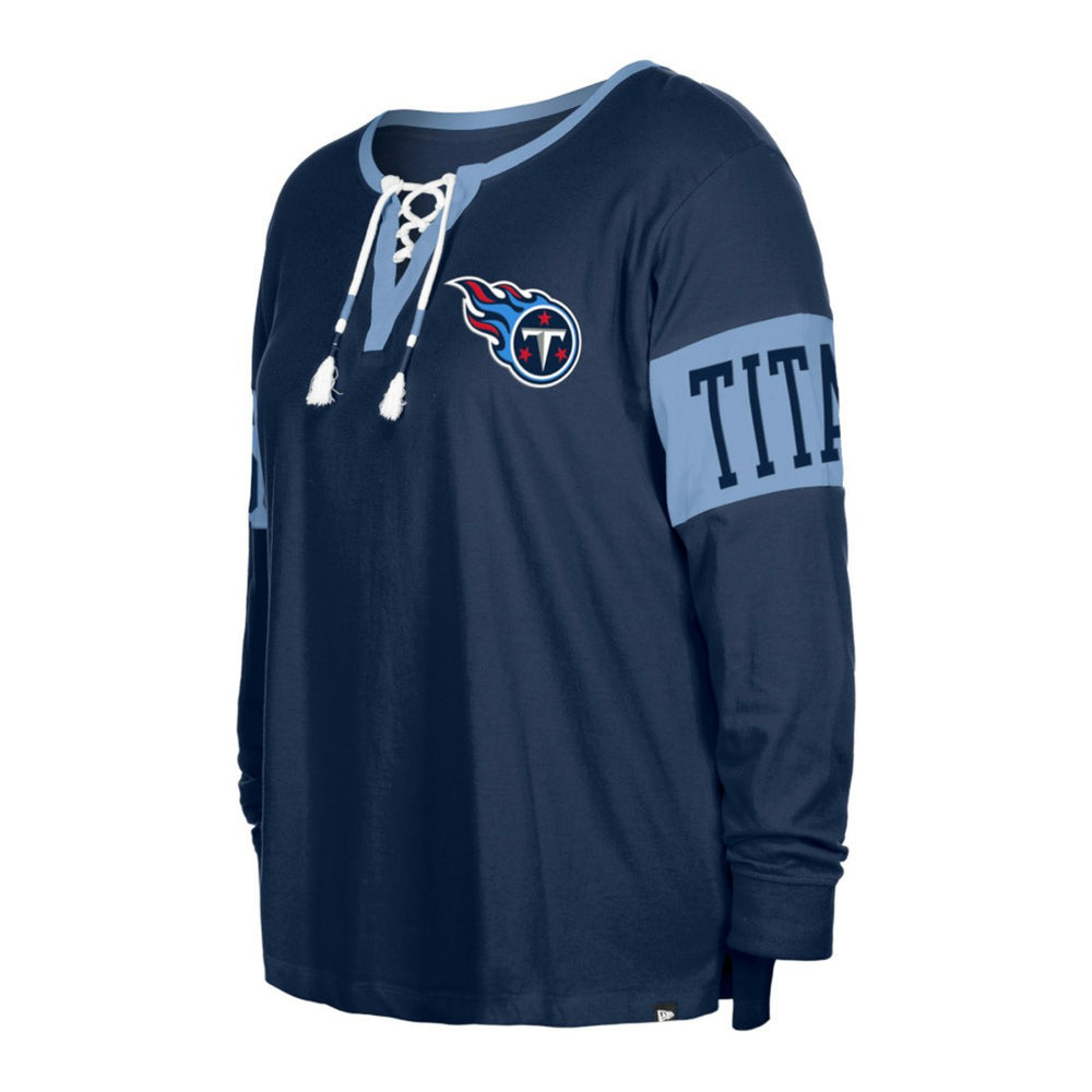 Women's Plus Size Lace-Up Notch Neck Long Sleeve T-Shirt - Tennessee Titans T-shirts